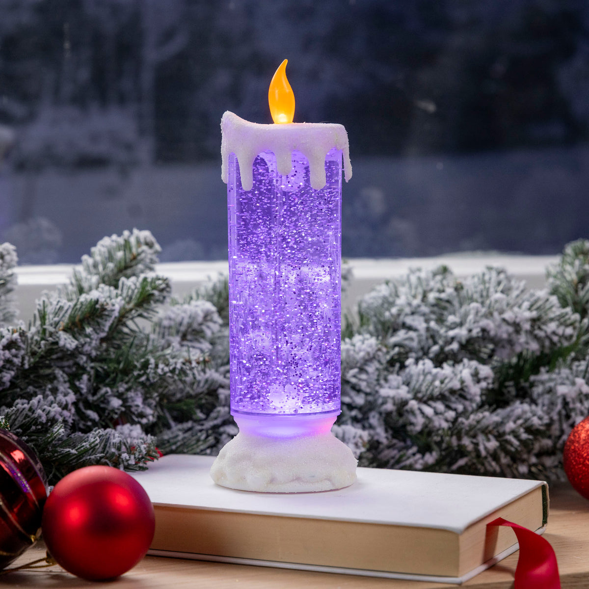 Swirling Glitter LED Christmas Candle