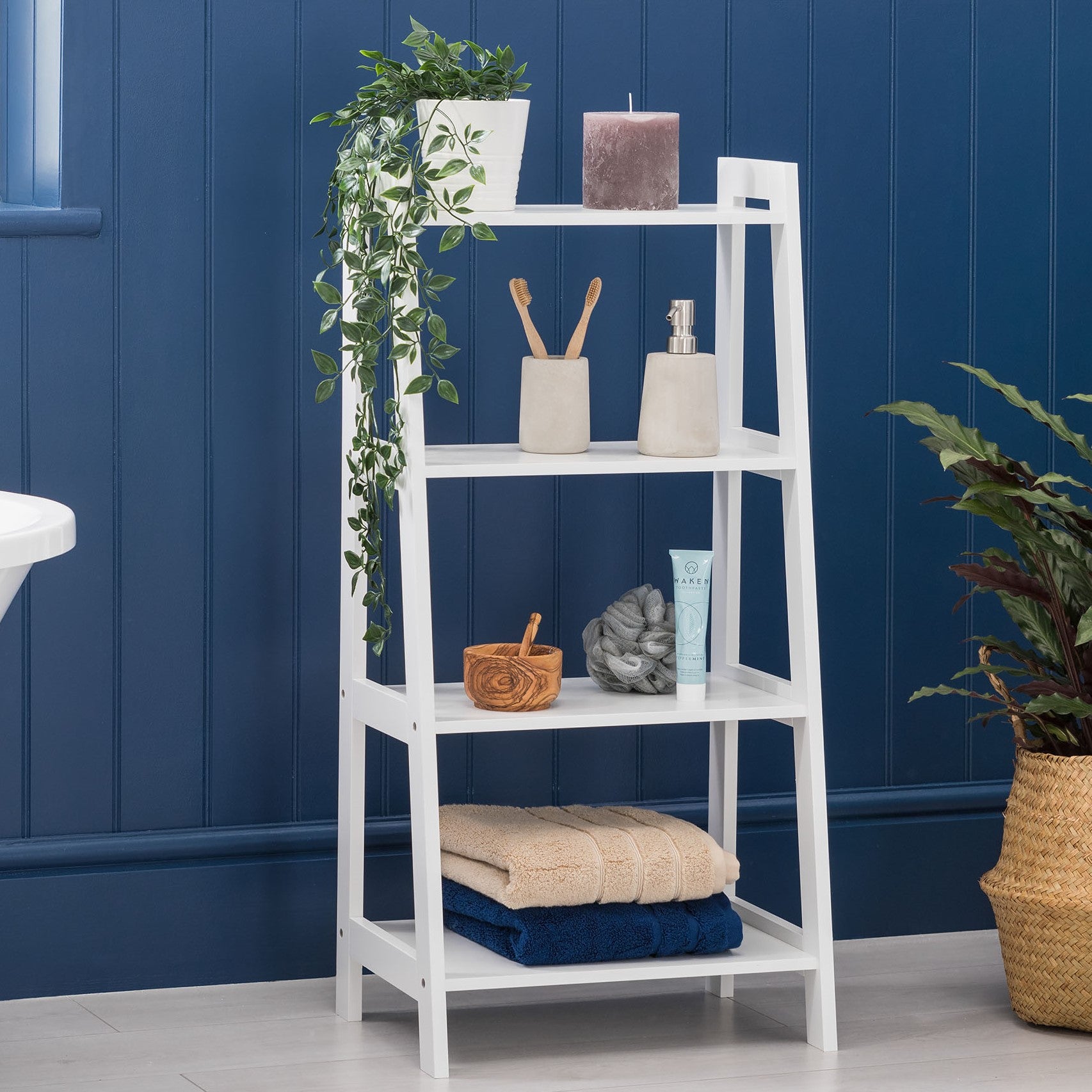 White Bathroom Ladder Shelf