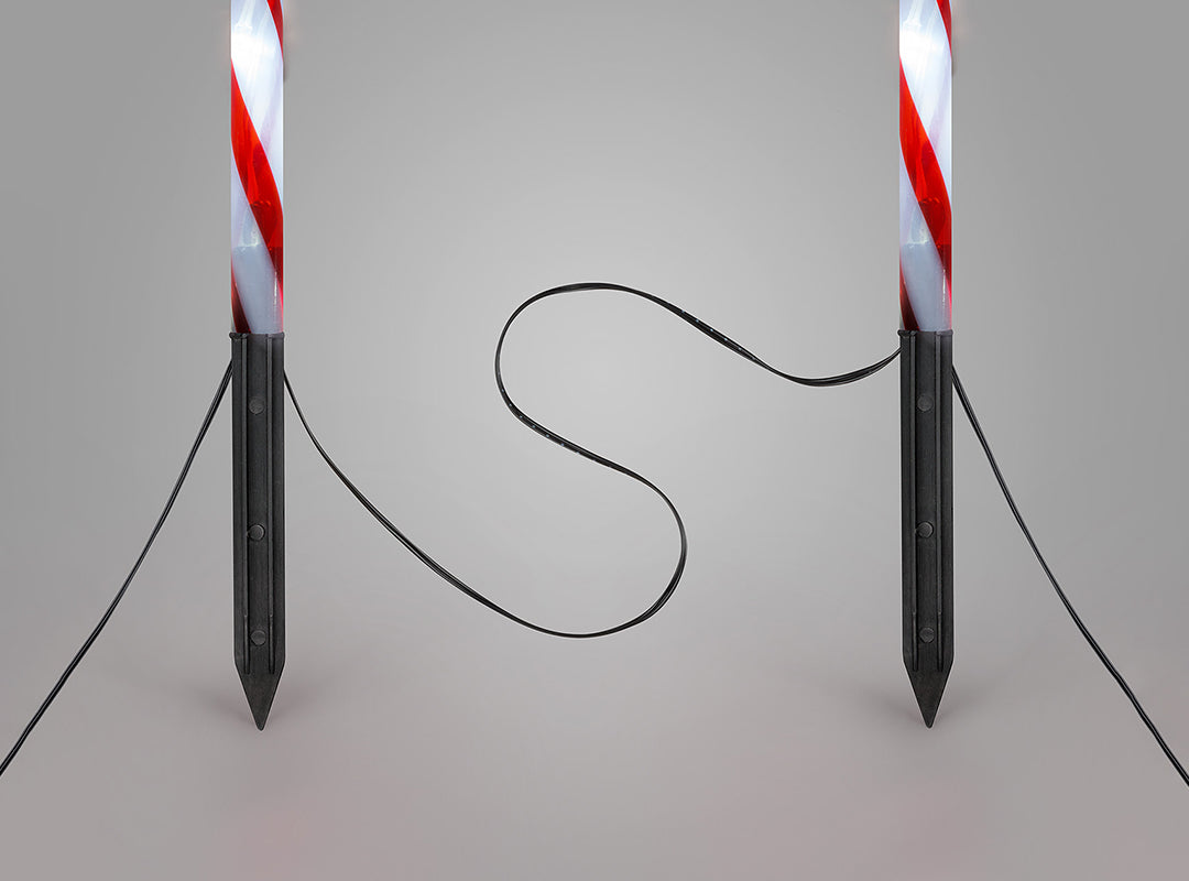 Two Christow 26cm LED Candy Cane Path Lights connected by a 50cm cable