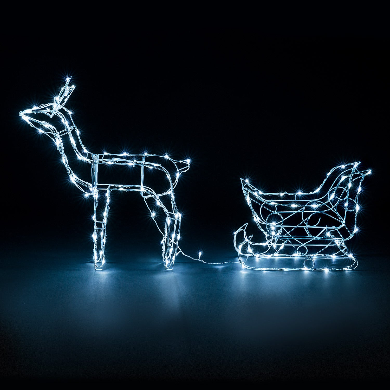 Wire Light Up Reindeer & Sleigh (2m)