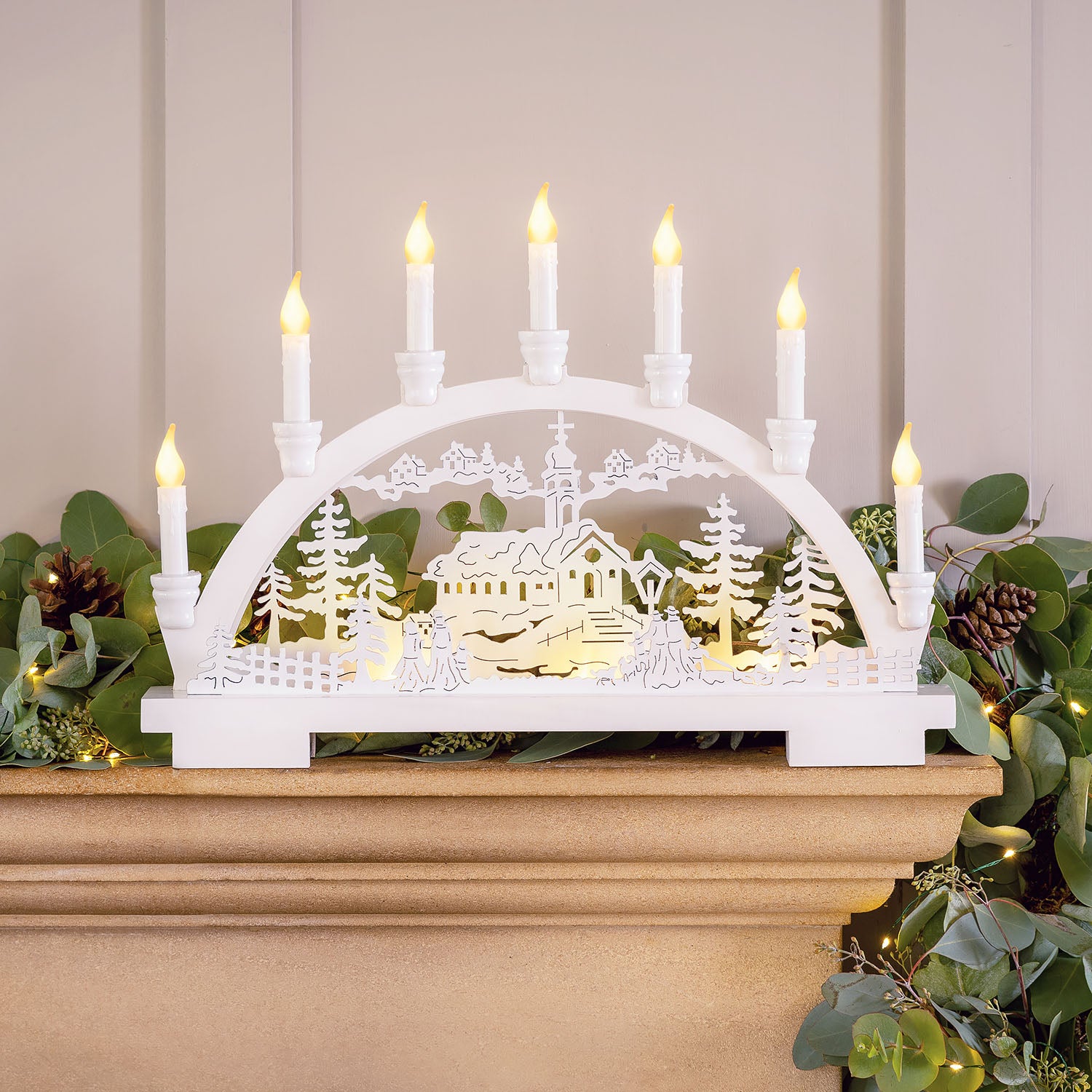 White Christmas Village Candle Arch