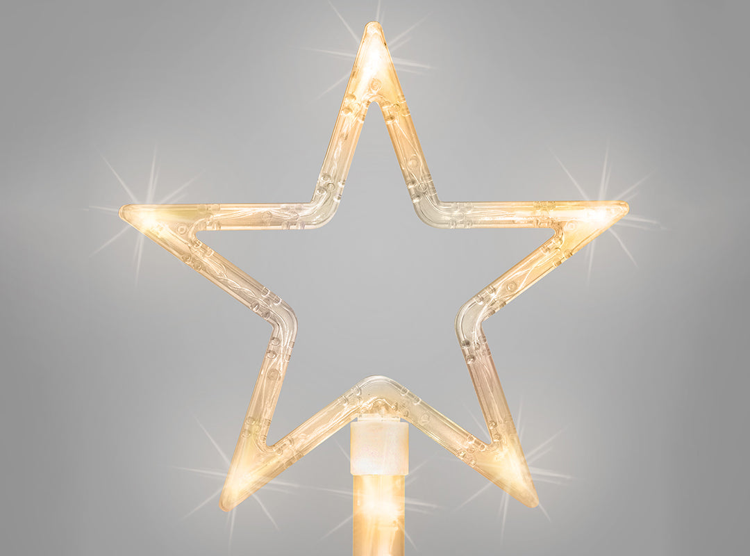 Close-up of a warm white illuminated star on the Christow LED Christmas Star Path Lights