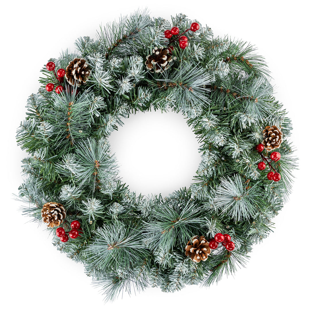Frosted Artificial Christmas Wreath with Pine Cones & Berries