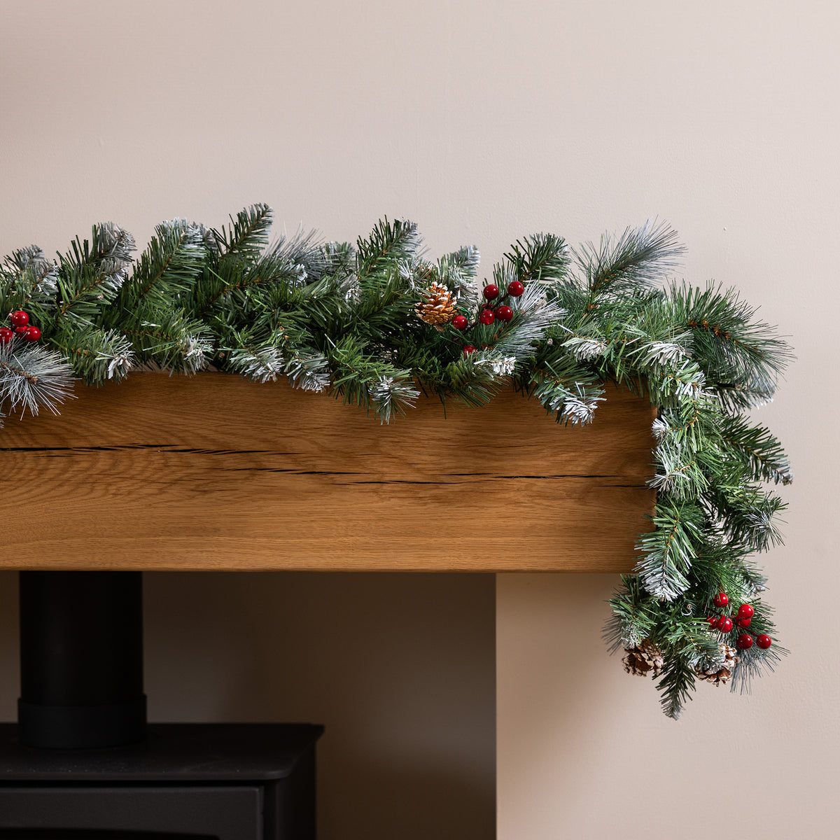 Frosted Artificial Christmas Garland with Pine Cones & Berries