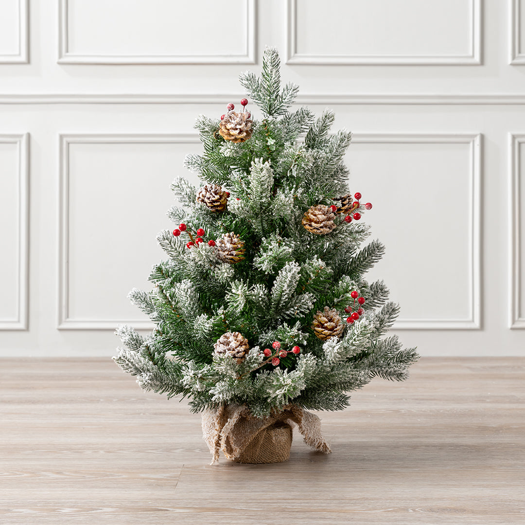 Christow 60cm Artificial Flocked Pine Cone & Berry Christmas Tree