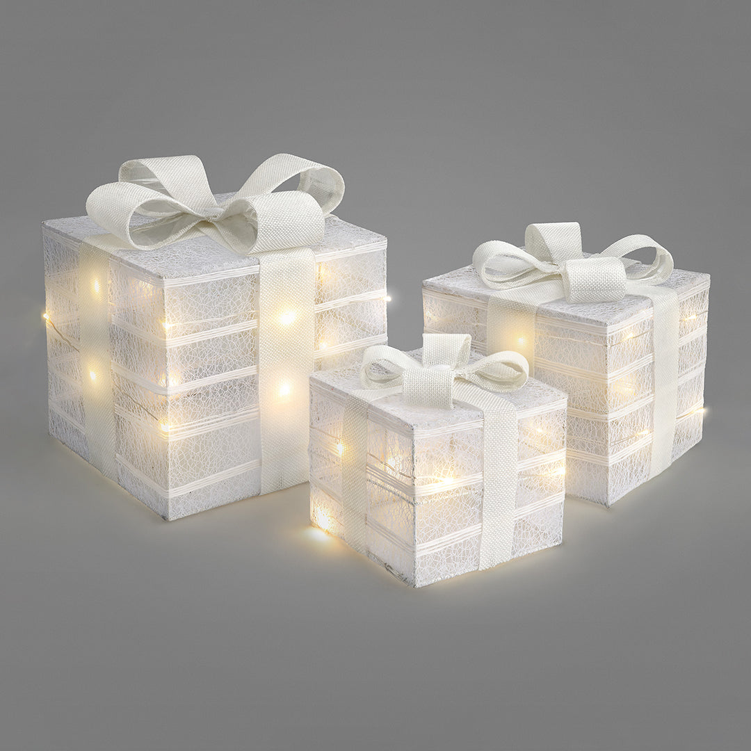 Christow Set of 3 Cotton & Hessian Christmas Present Lights