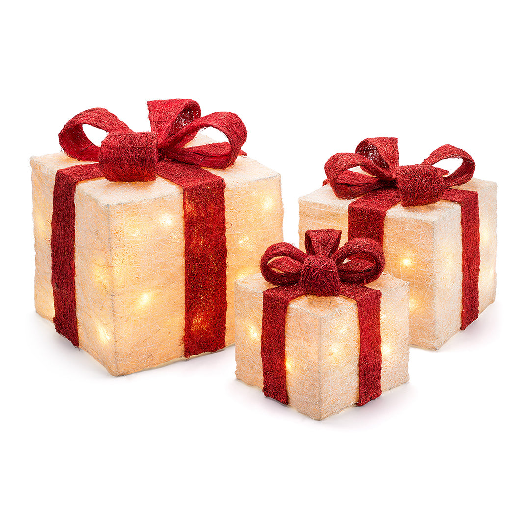 Christow Set of 3 Sisal Christmas Present Lights