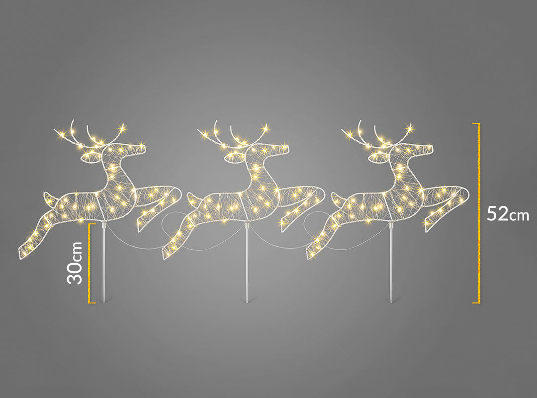 Dimensions of the Christow Micro LED Reindeer Path Lights: each light measures 52cm high including a 30cm ground stake
