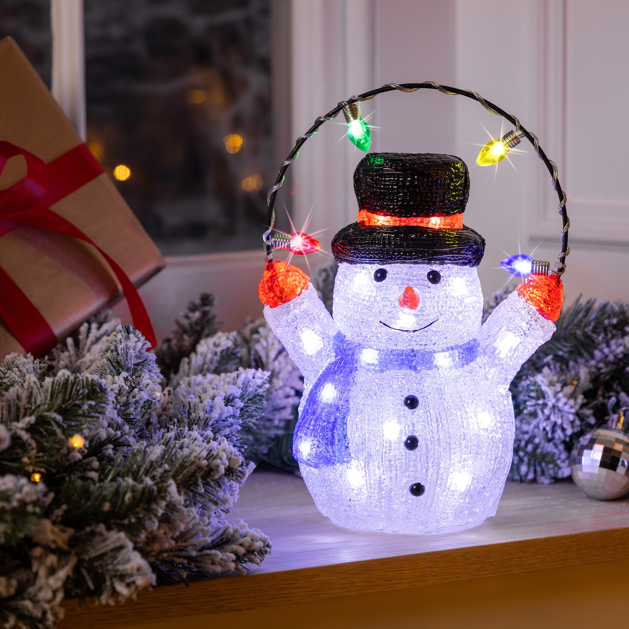 Light Up Acrylic Snowman with String lights
