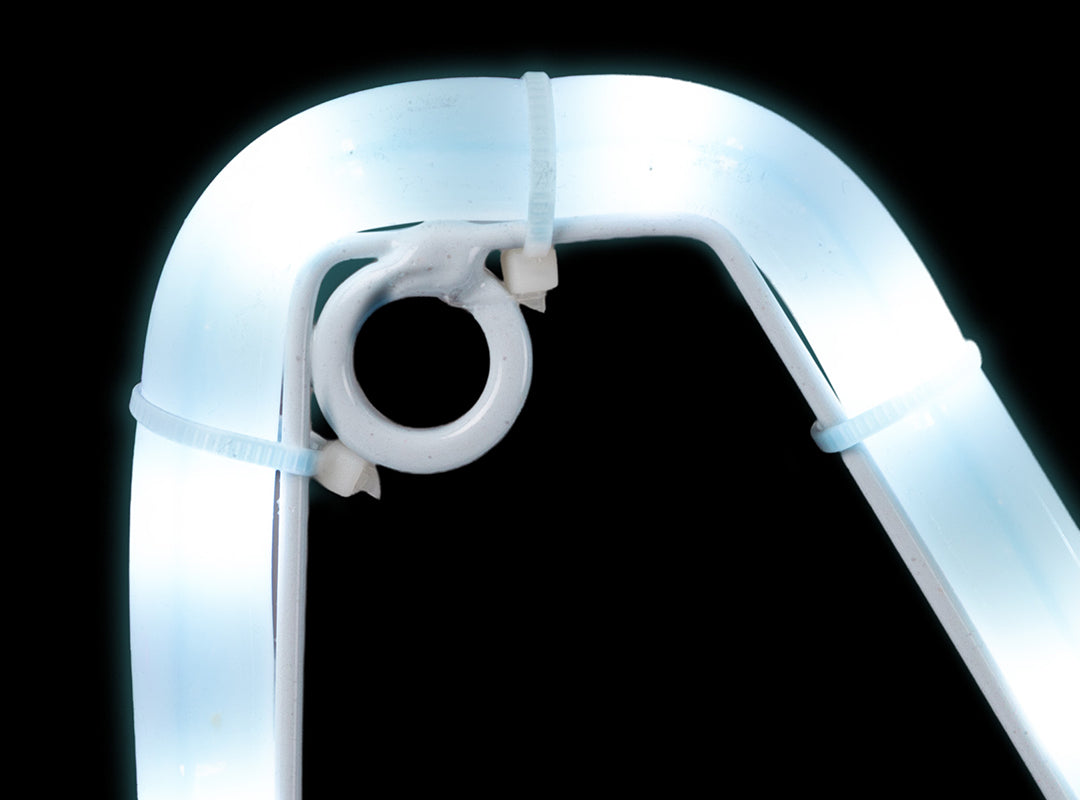 Close-up of an integrated mounting hole on the Christow Merry Christmas LED Rope Light Sign