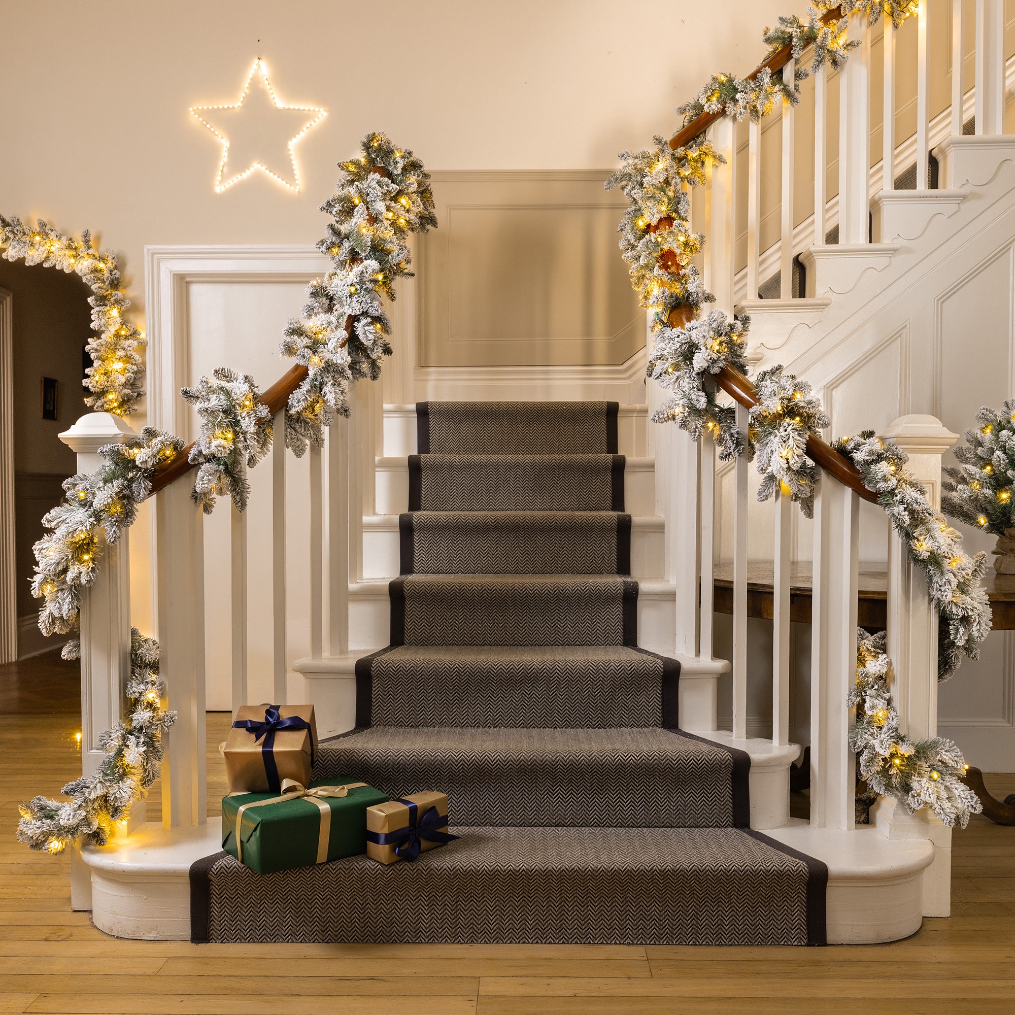 Snow Flocked Pre-Lit Christmas Garland