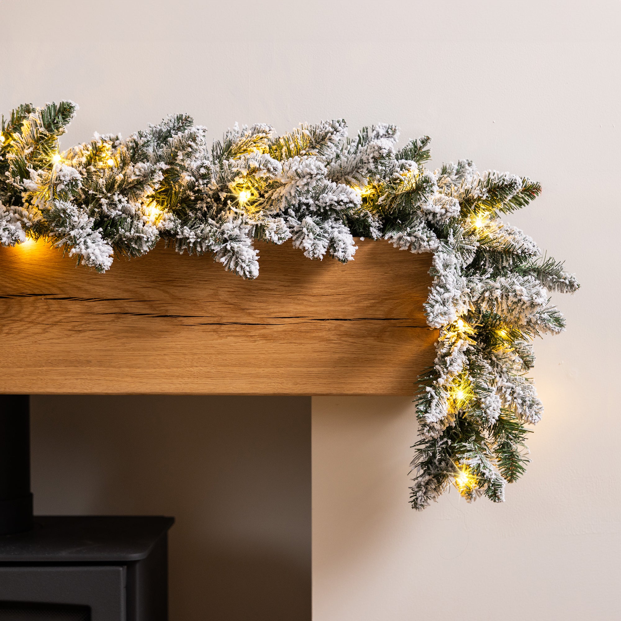 Snow Flocked Pre-Lit Christmas Garland