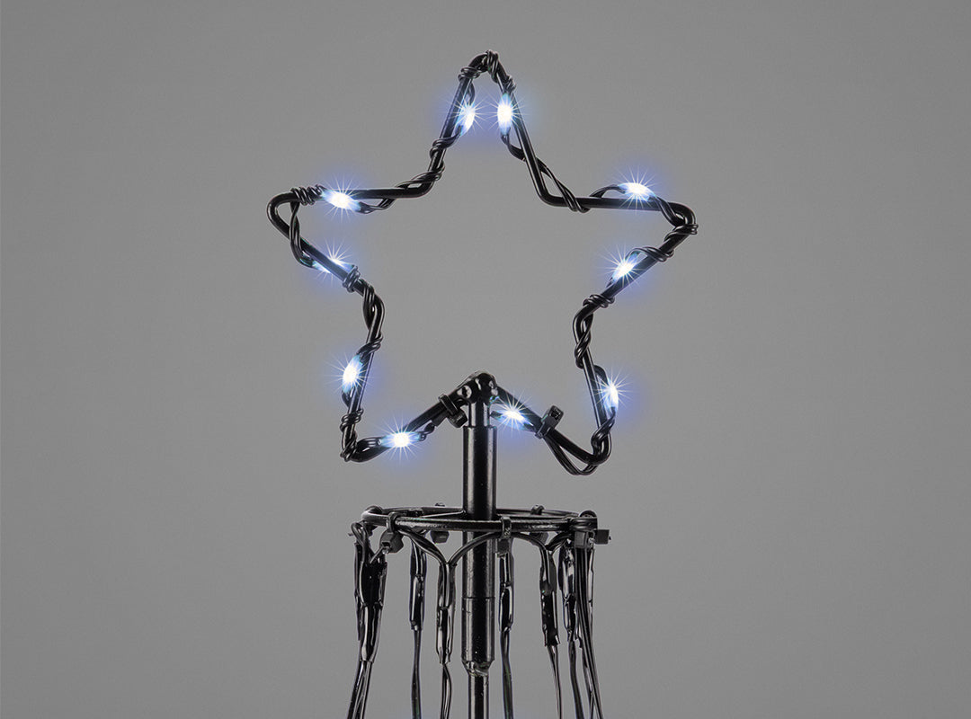 Close-up of the illuminated star topper and LED strings on the Christow Battery-Powered LED Maypole Christmas Tree