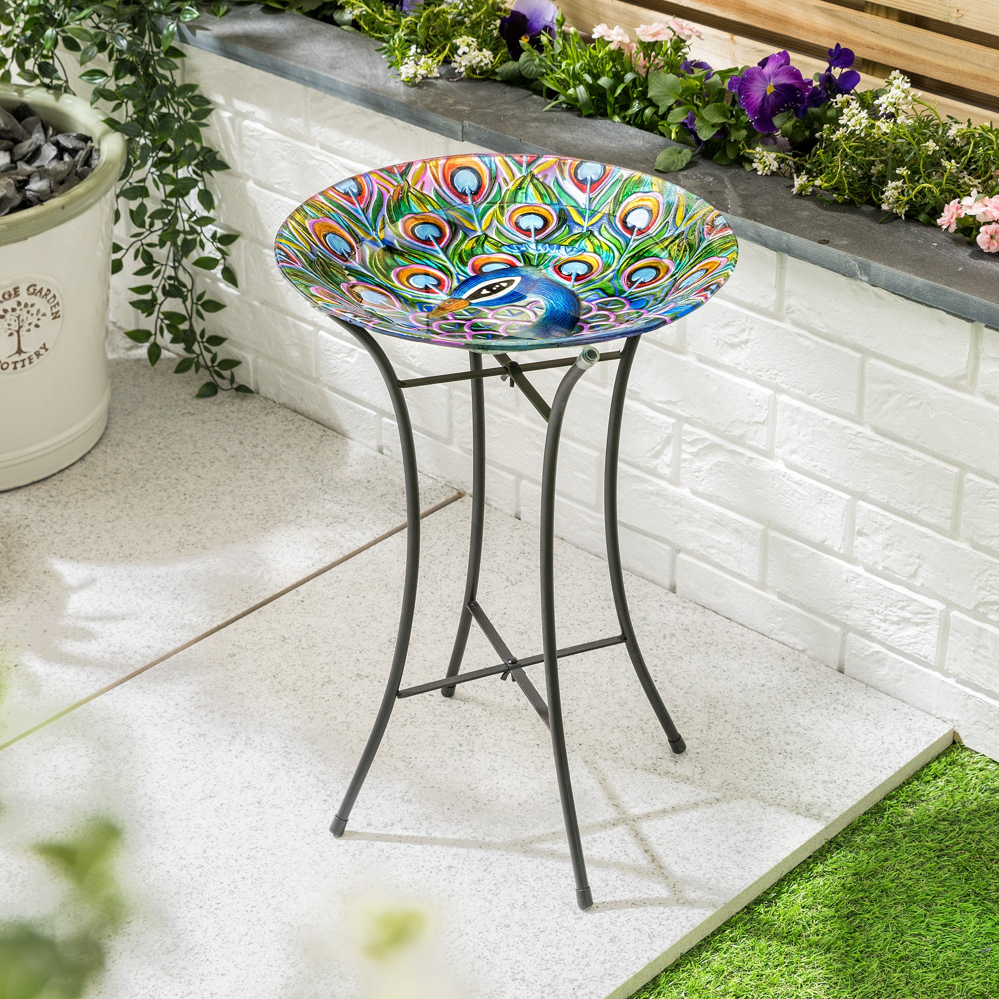 Glass Bird Bath With Stand