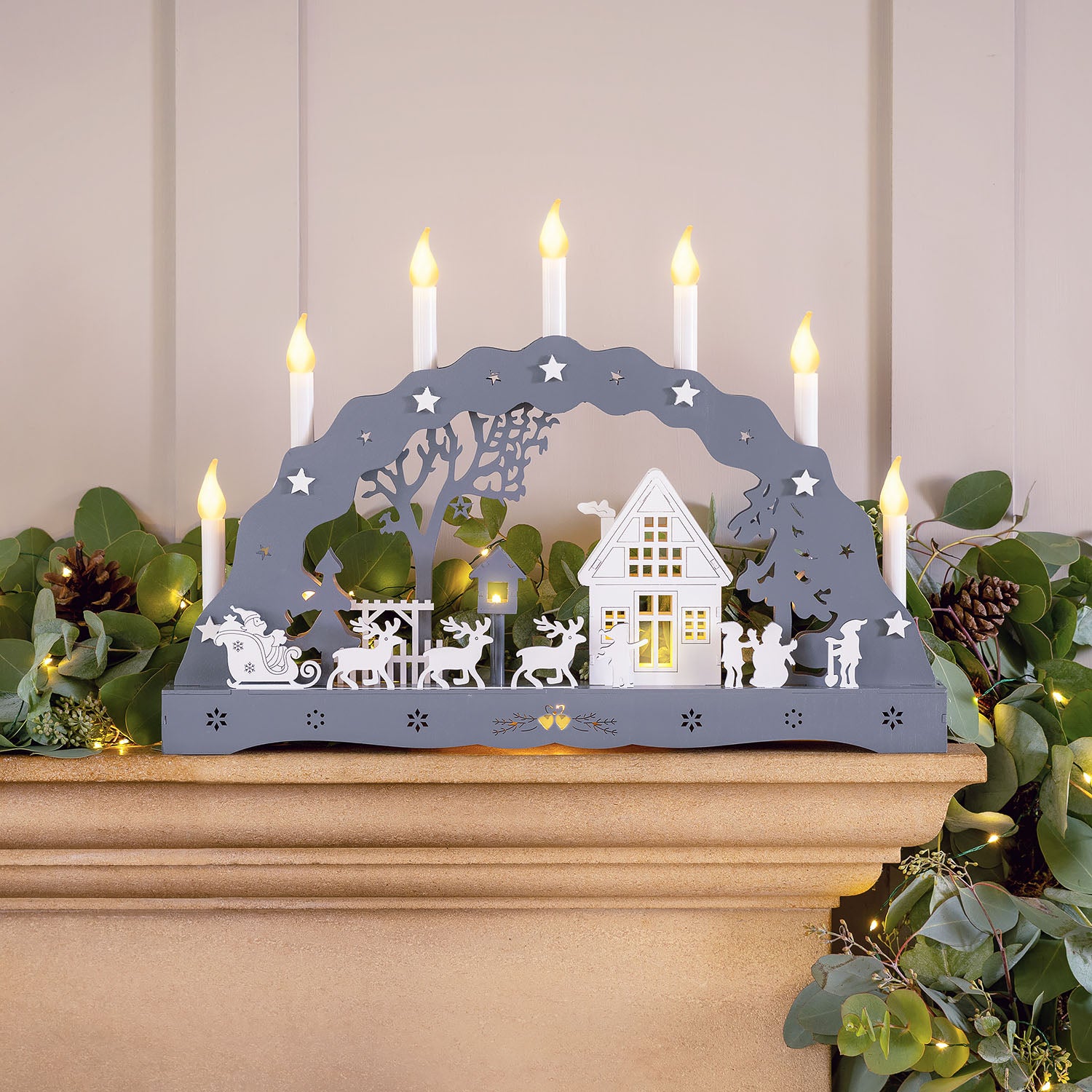 Grey Christmas Village Candle Arch