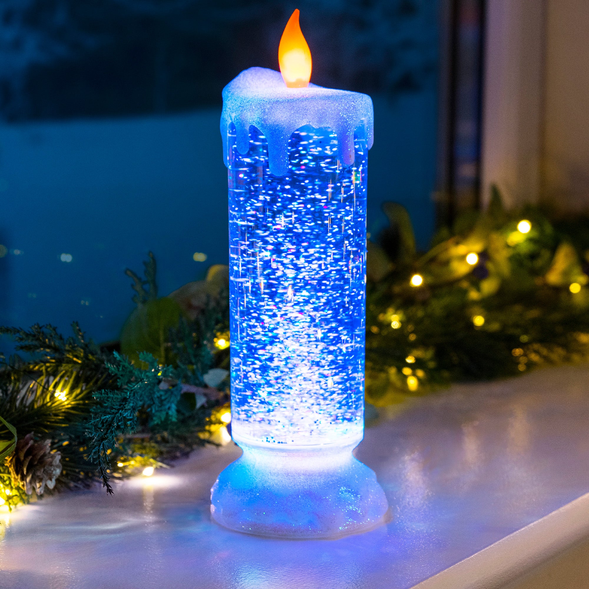 Swirling Glitter LED Christmas Candle