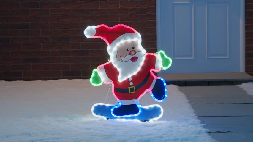 Skateboarding Light Up Santa (74cm)