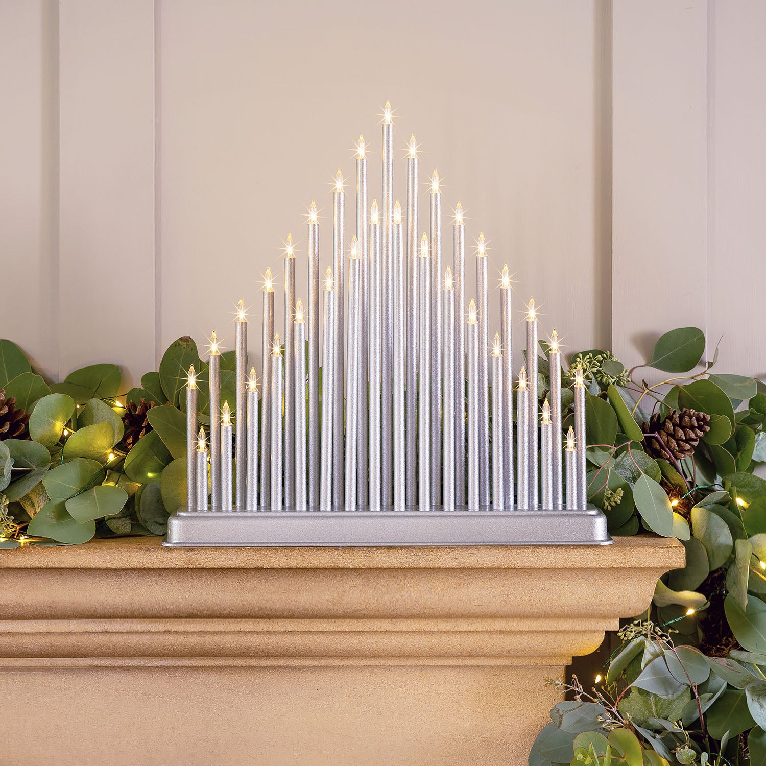 33 Light Silver Candle Bridge Tower