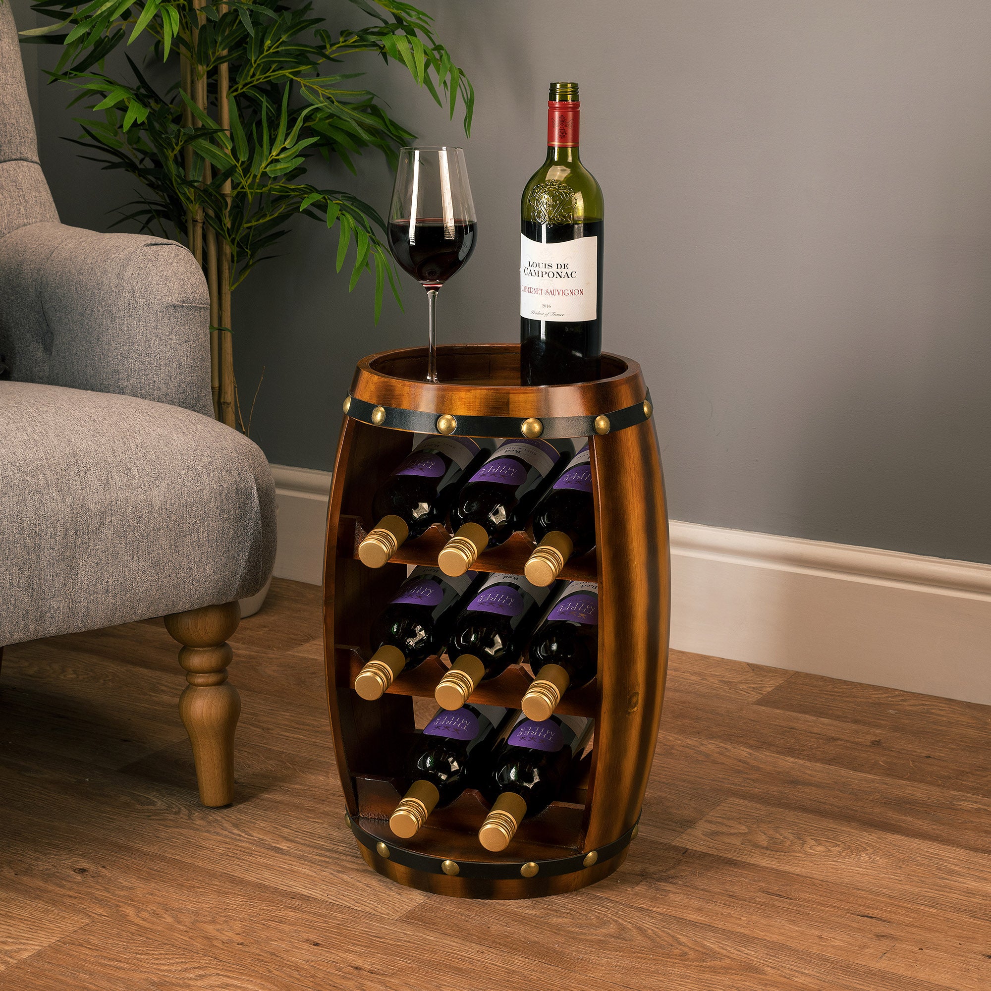 Wooden Barrel Wine Rack (8 Bottle)