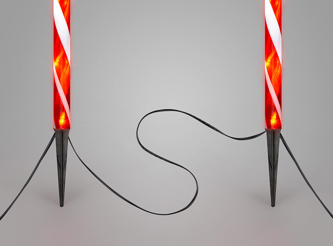 Two Christow 58cm LED Candy Cane Path Lights connected by a 50cm cable