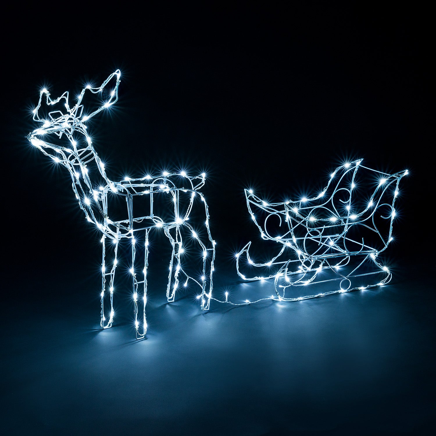 Wire Light Up Reindeer & Sleigh (2m)