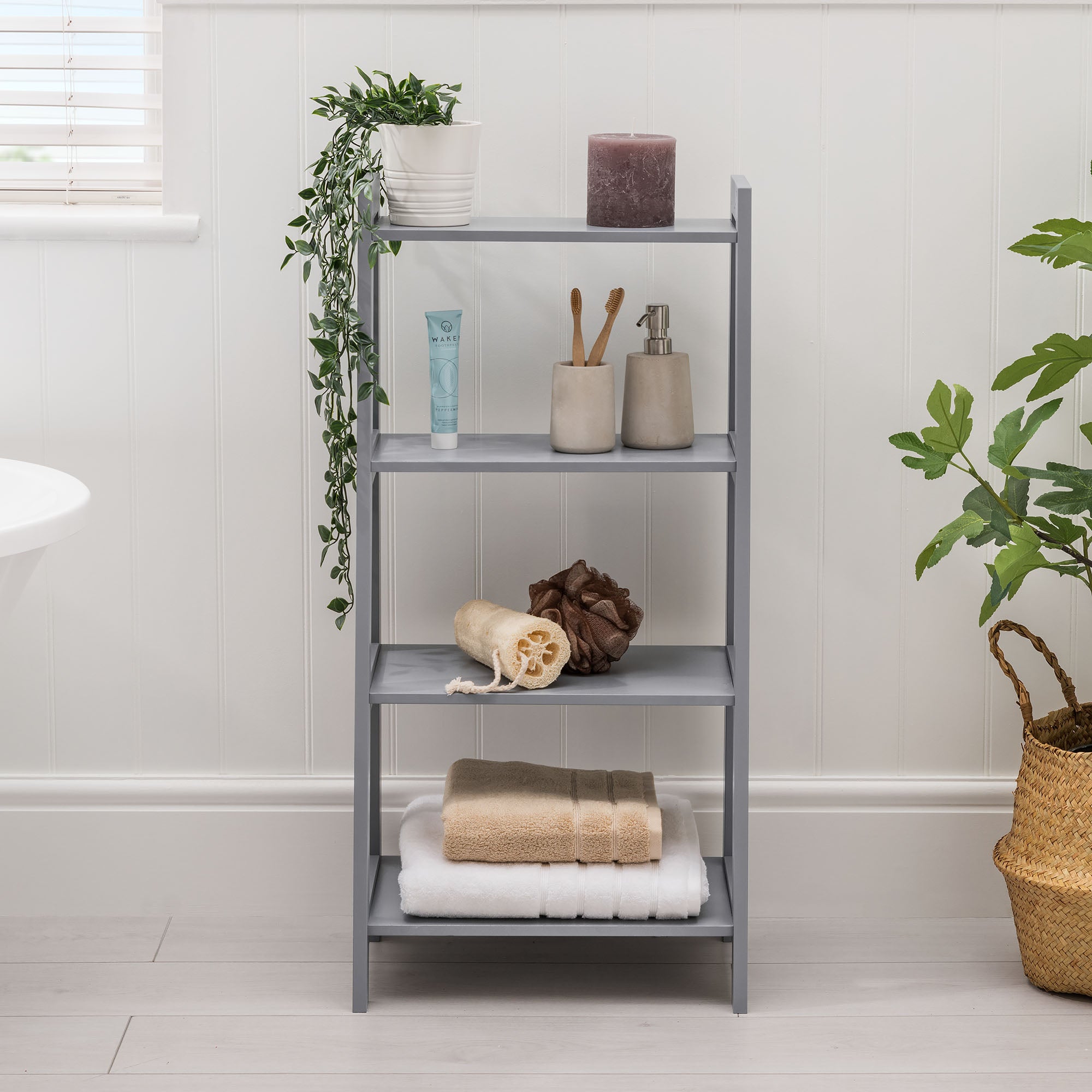 Grey Bathroom Ladder Shelf