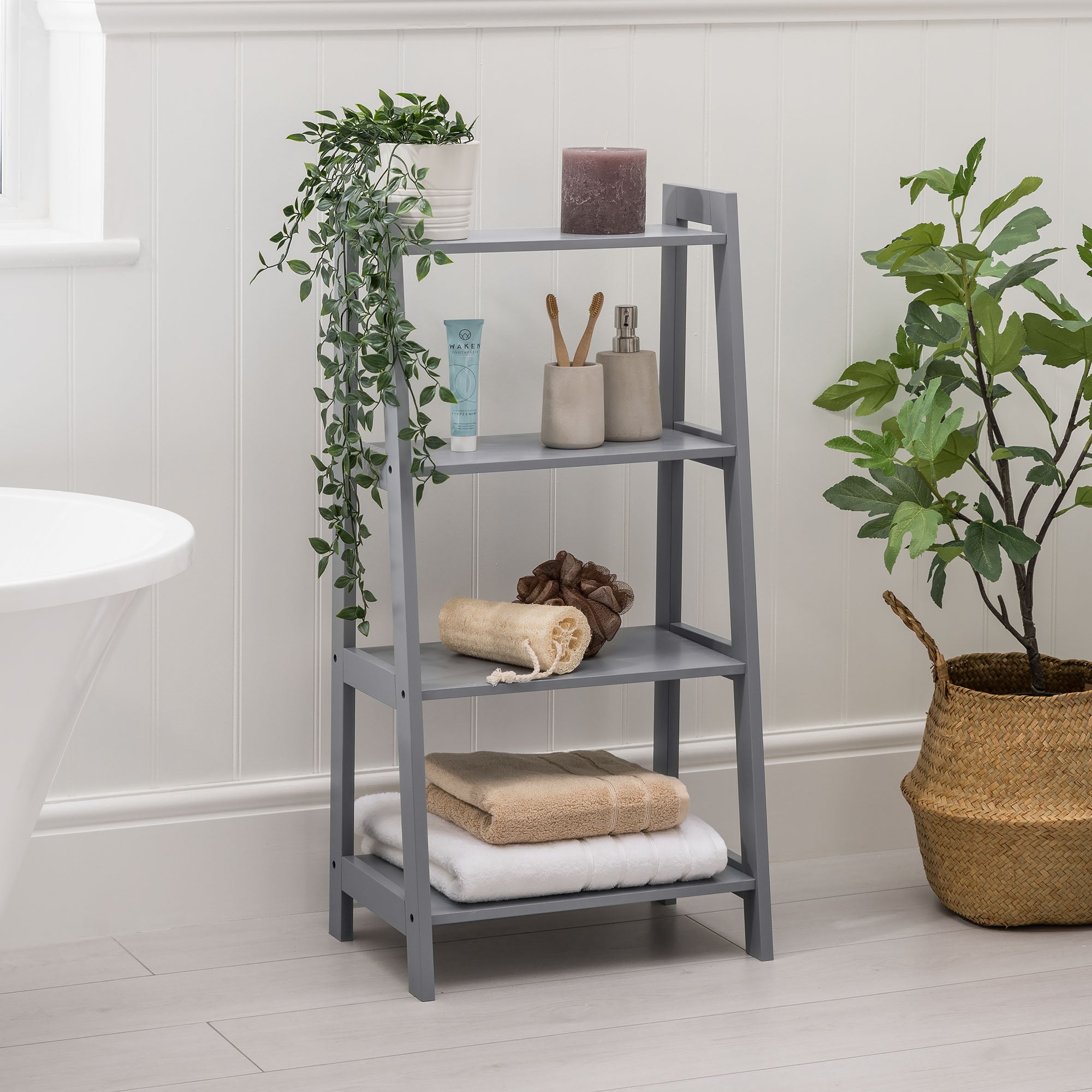 Grey Bathroom Ladder Shelf