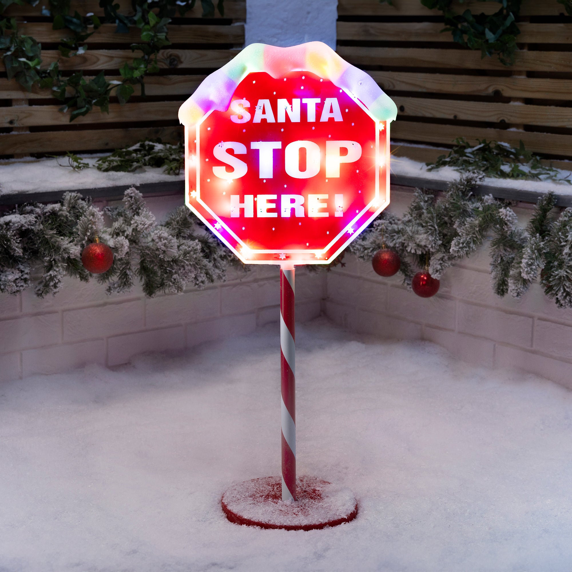Light Up Santa Stop Here Sign
