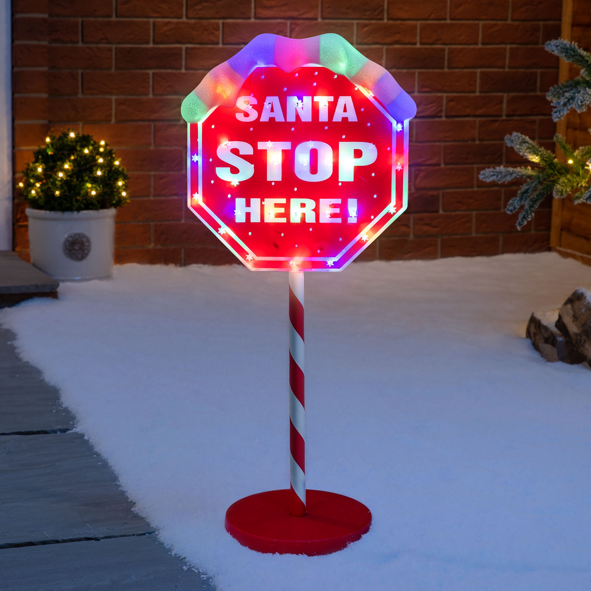 Light Up Santa Stop Here Sign
