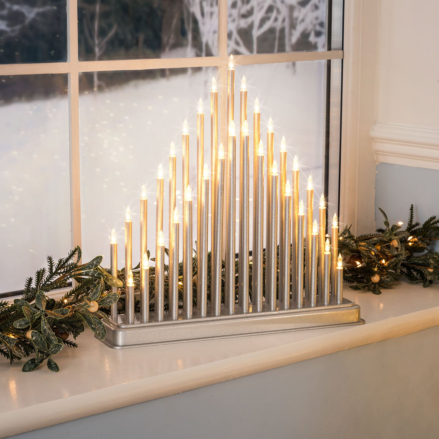 33 Light Silver Candle Bridge Tower