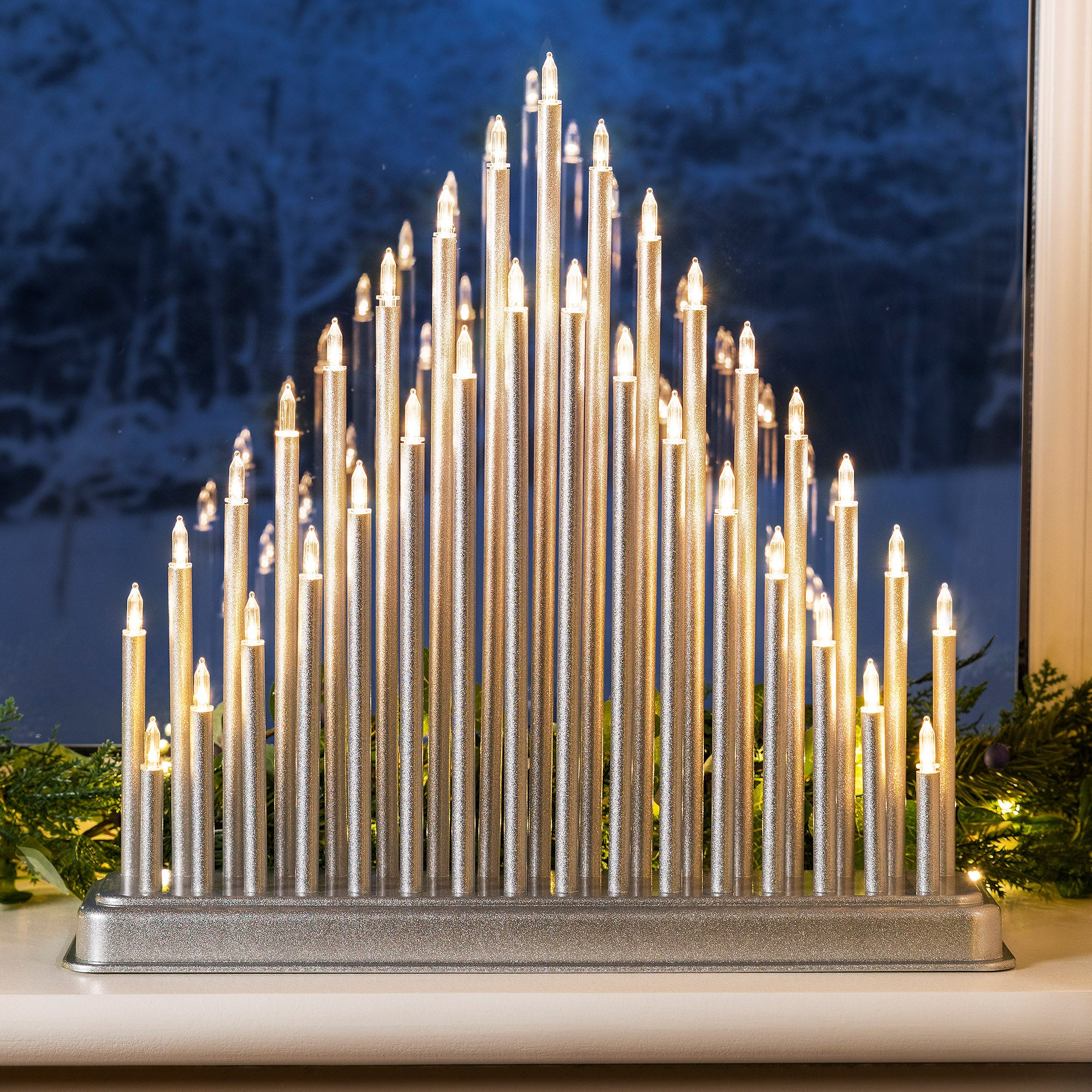 33 Light Silver Candle Bridge Tower