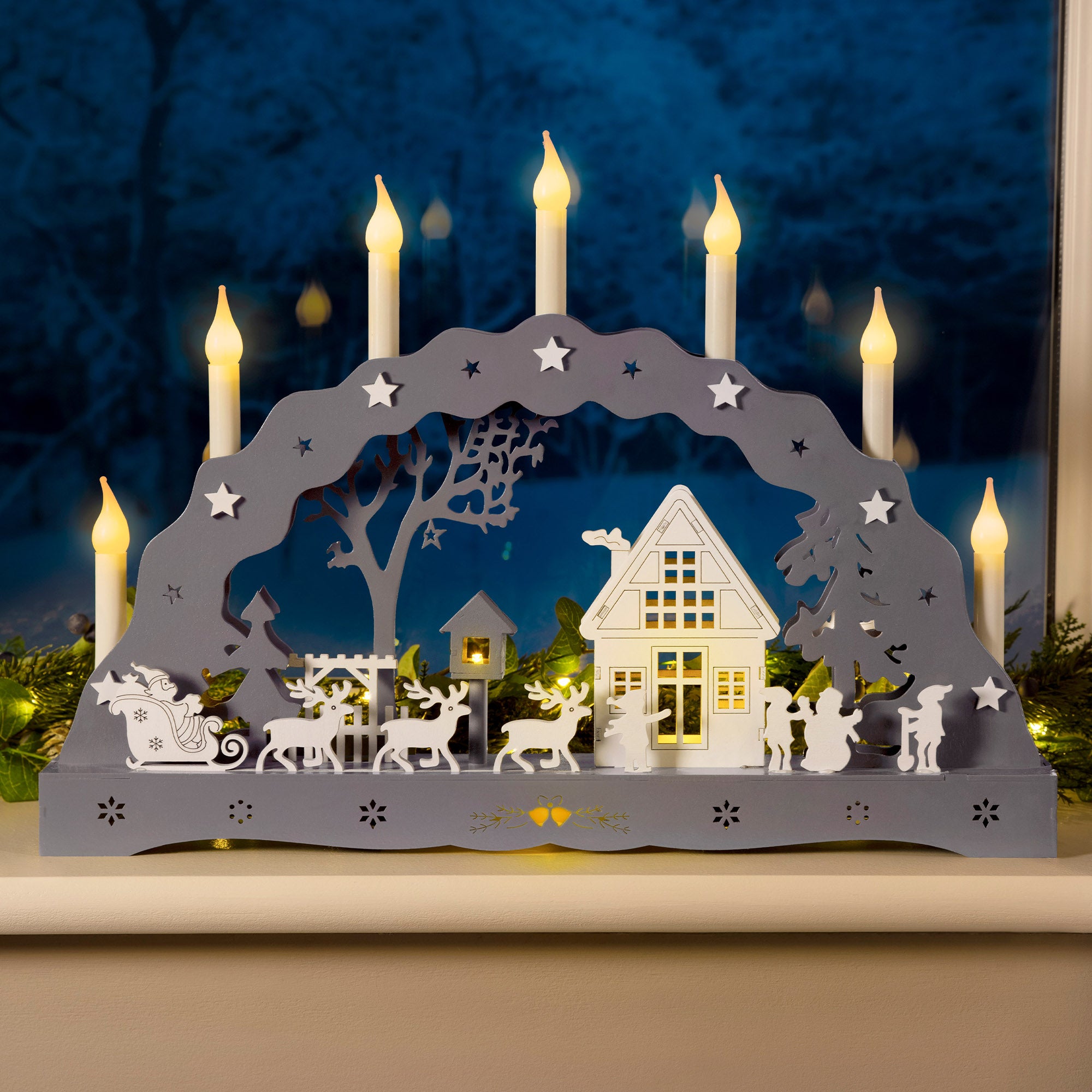 Grey Christmas Village Candle Arch