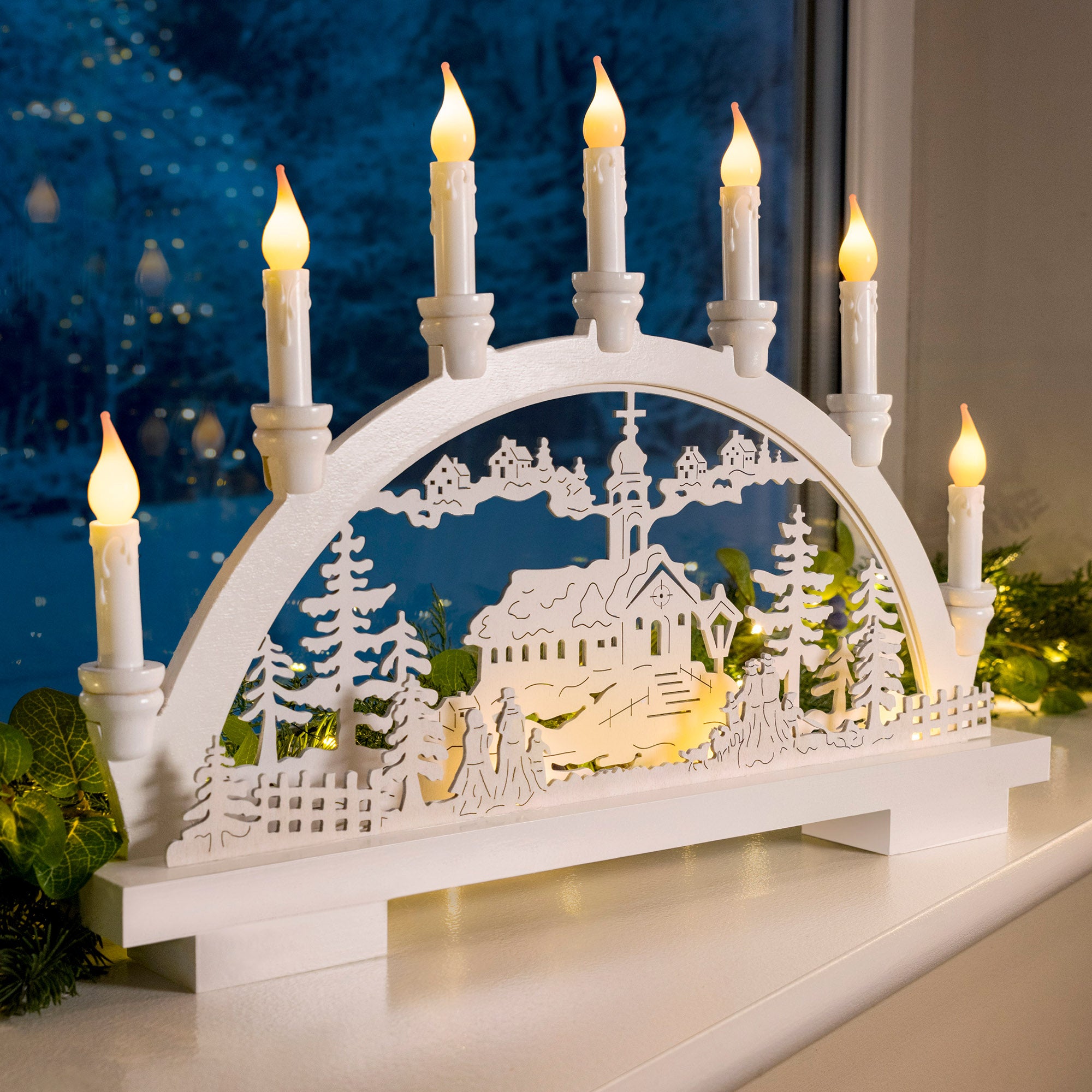 White Christmas Village Candle Arch