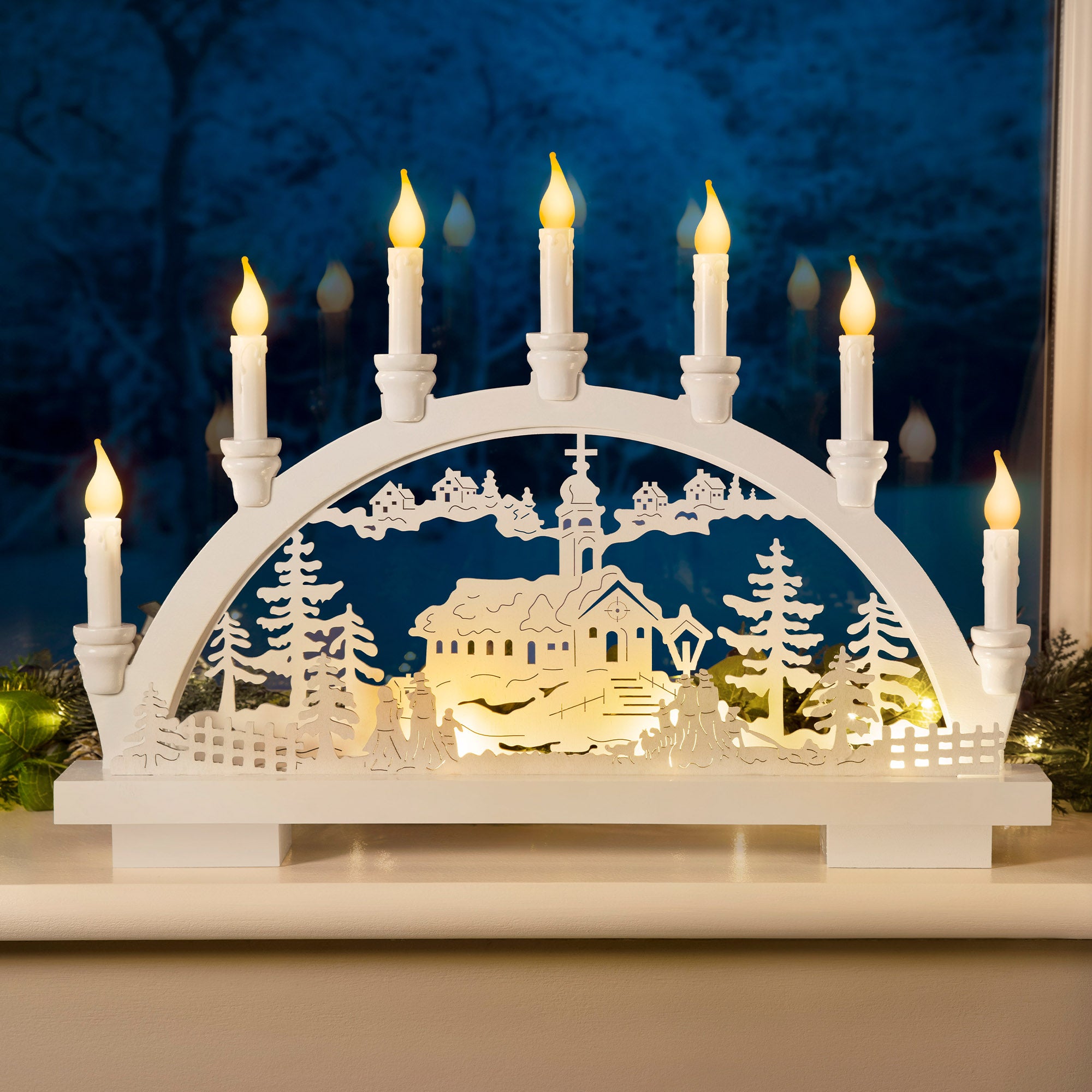 White Christmas Village Candle Arch