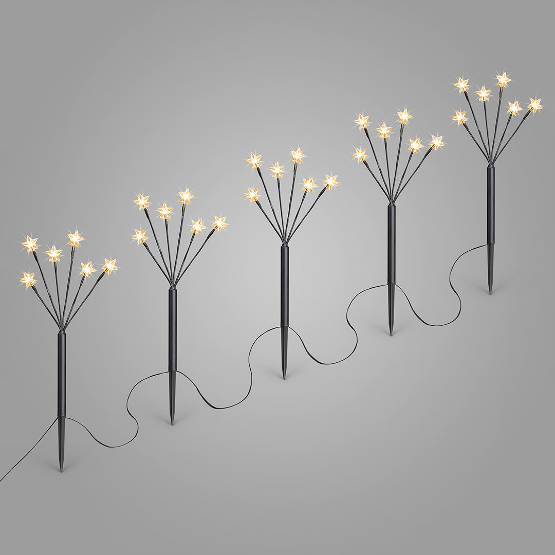 Set of five Christow 45cm Star Branch Path Lights illuminated by warm white LEDs