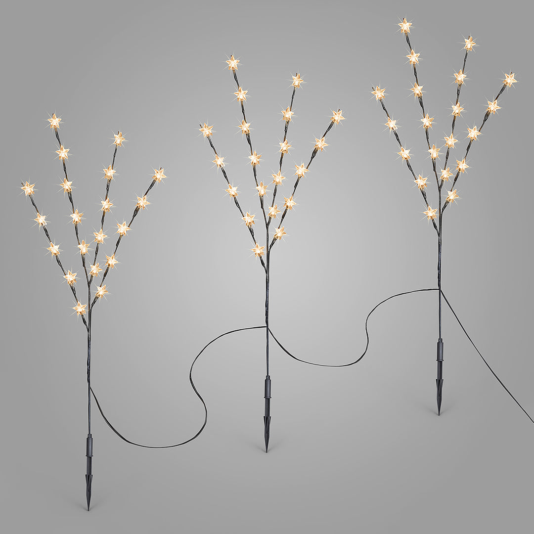Set of three Christow 84cm Star Branch Path Lights illuminated by warm white LEDs