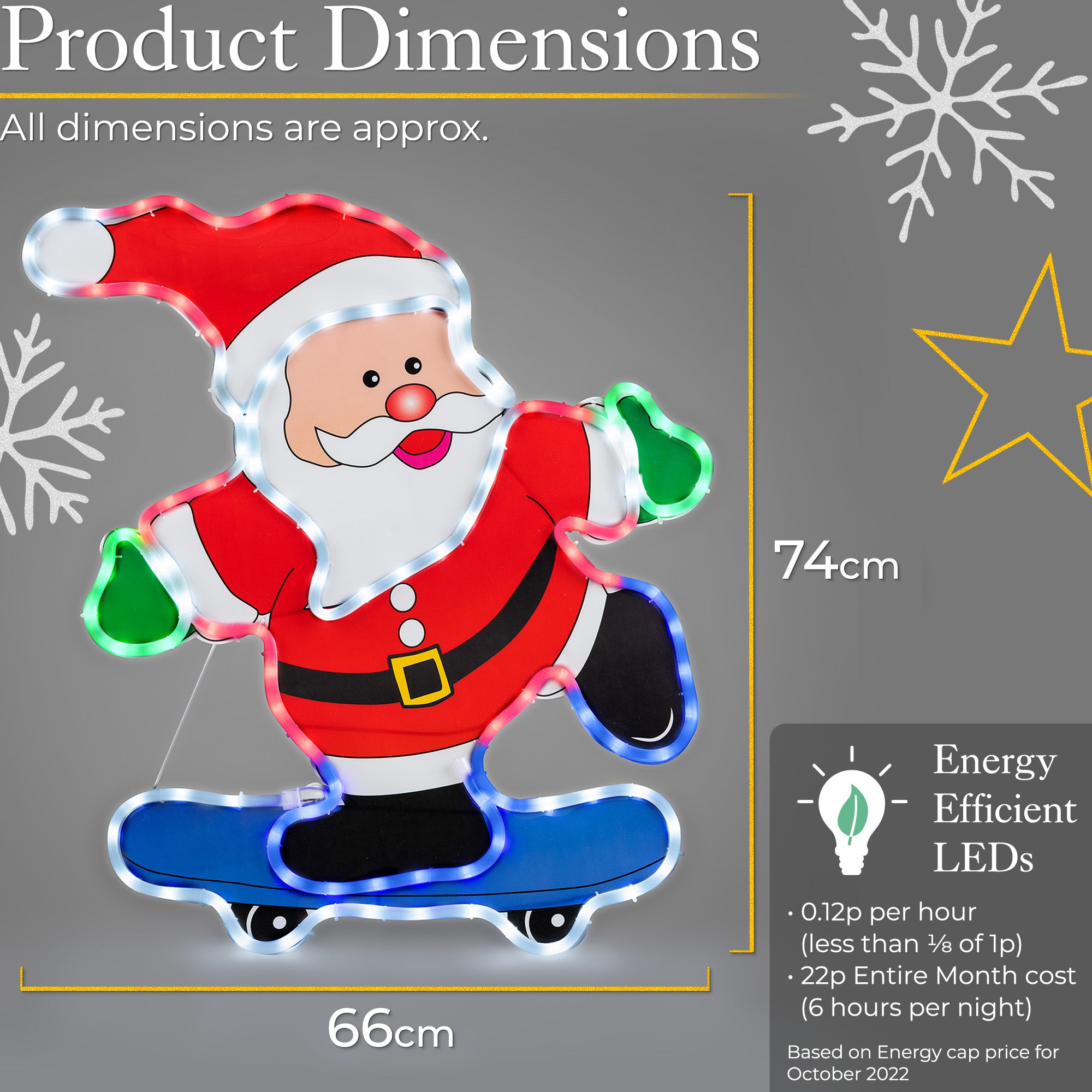 Skateboarding Light Up Santa (74cm)