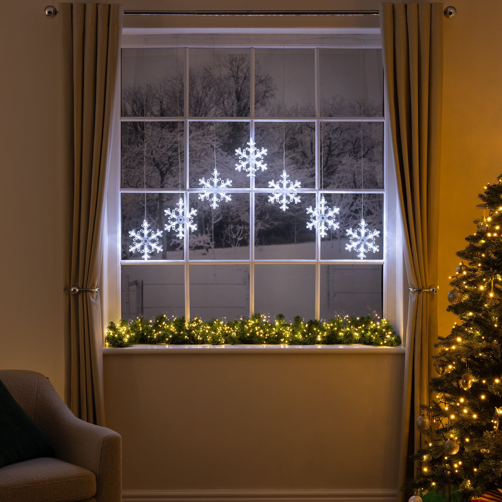 Christmas Snowflake Curtain Lights