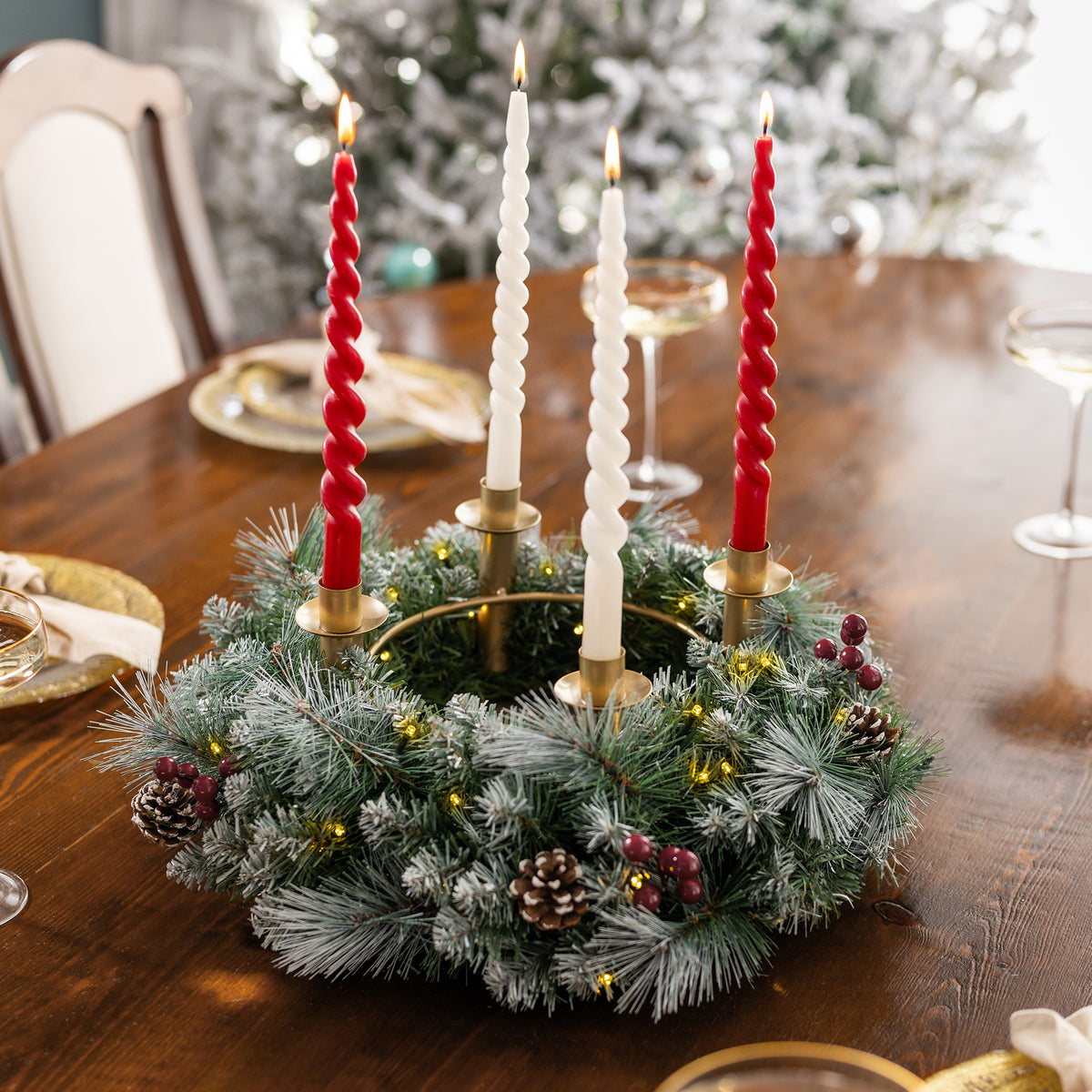 Frosted Artificial Christmas Wreath with Pine Cones & Berries