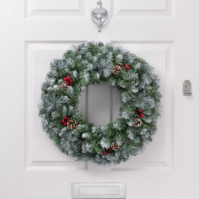 Frosted Artificial Christmas Wreath with Pine Cones & Berries