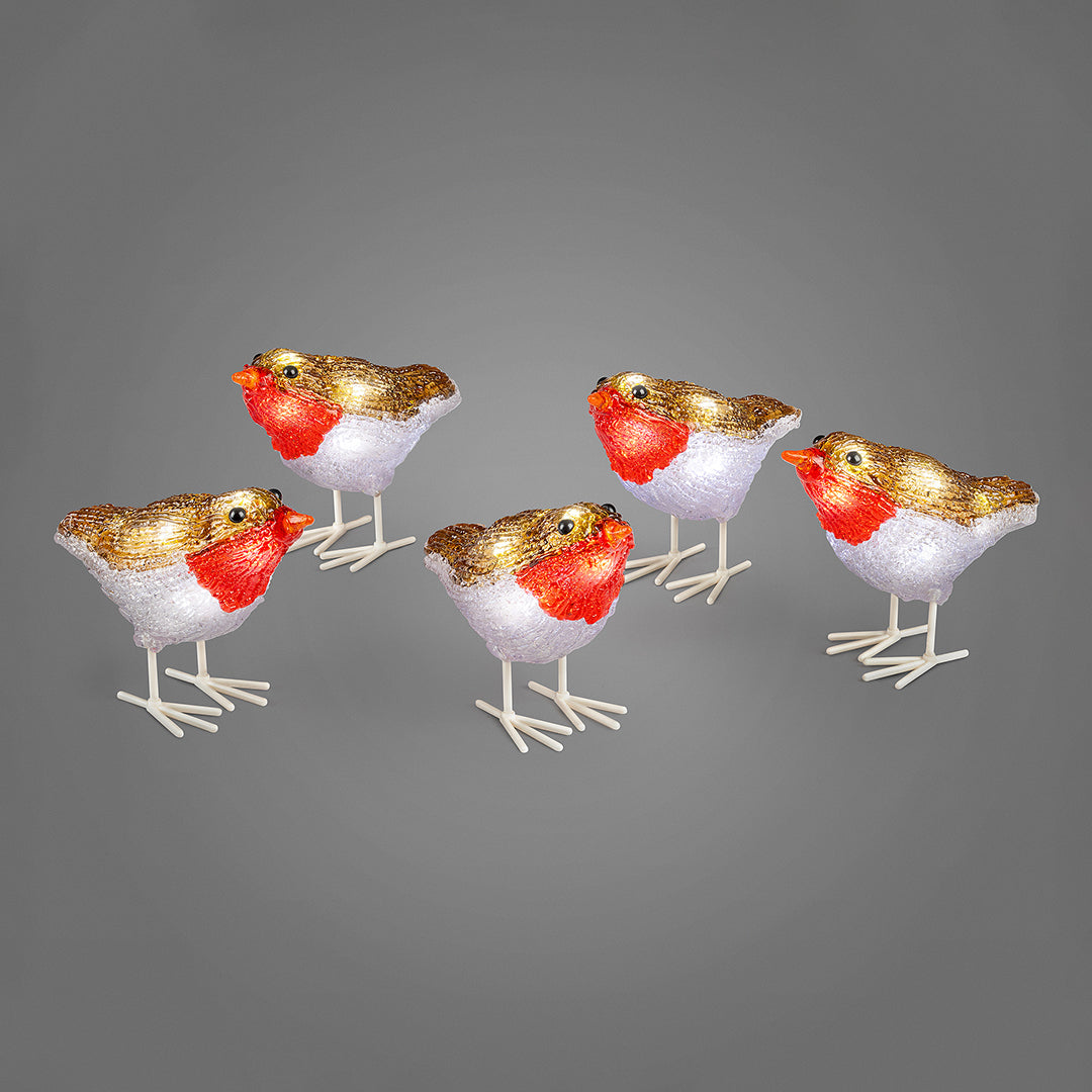 Set of five Christow LED Acrylic Robin Lights illuminated by white LEDs