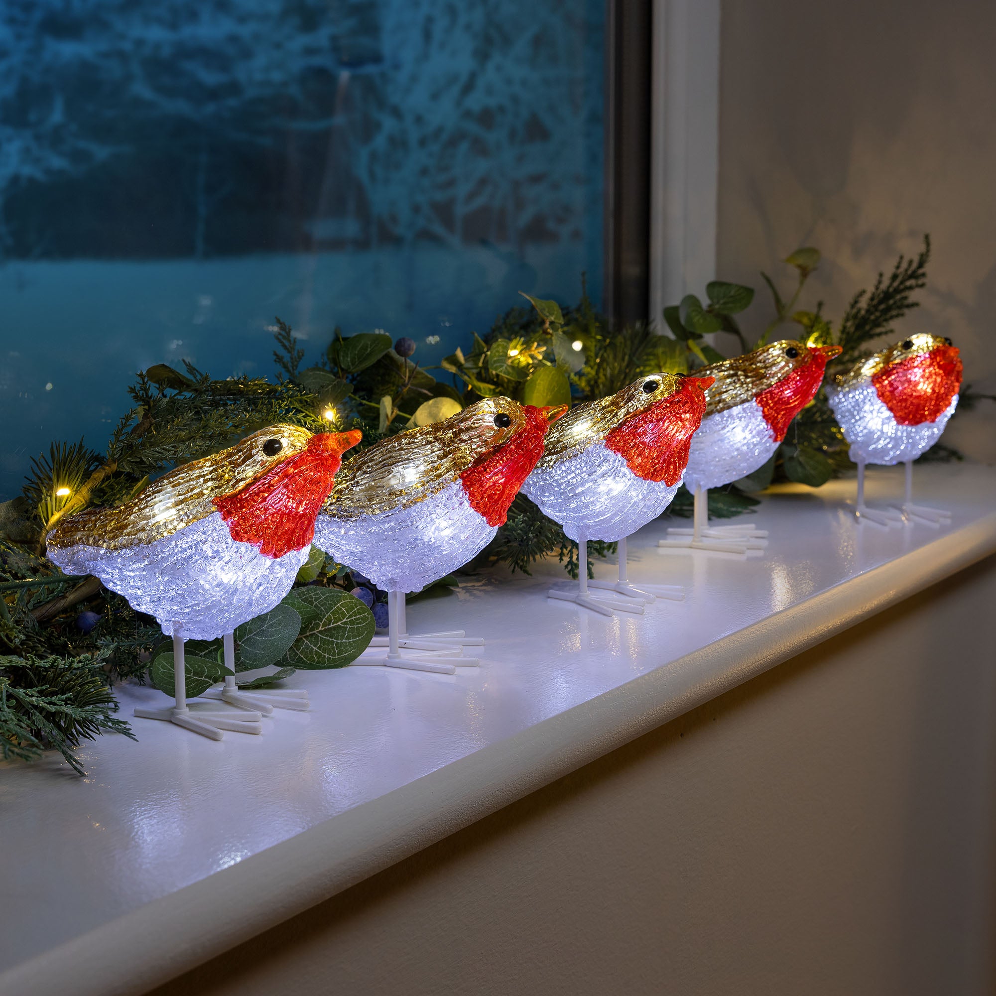 Acrylic Light Up Robins (Set of 5)