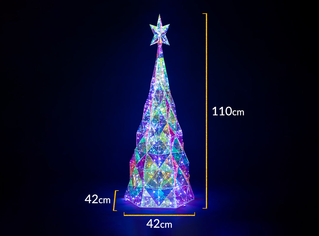 Dimensions of the Christow Large Iridescent Christmas Tree: 110cm high x 42cm wide x 42cm deep