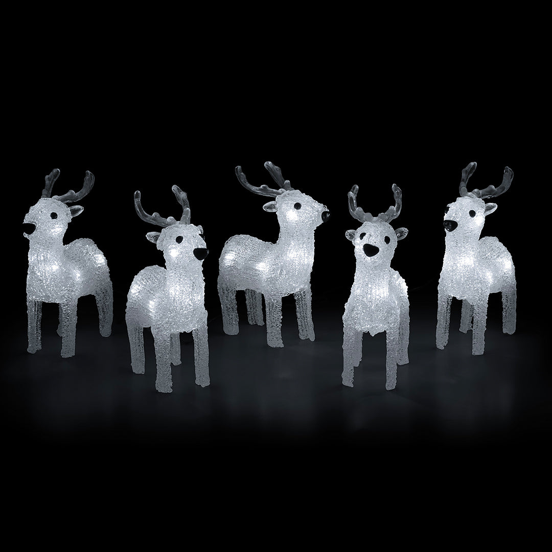Set of five Christow LED Acrylic Reindeer Lights illuminated by white LEDs
