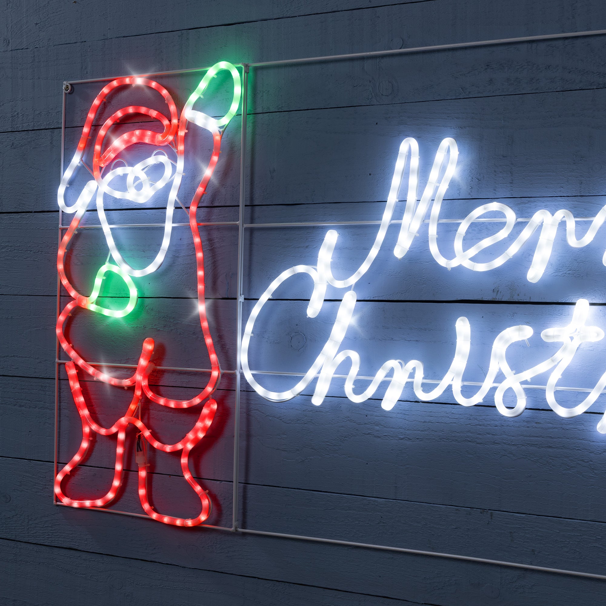 Merry Christmas Rope Light Sign with Santa & Gingerbread Man