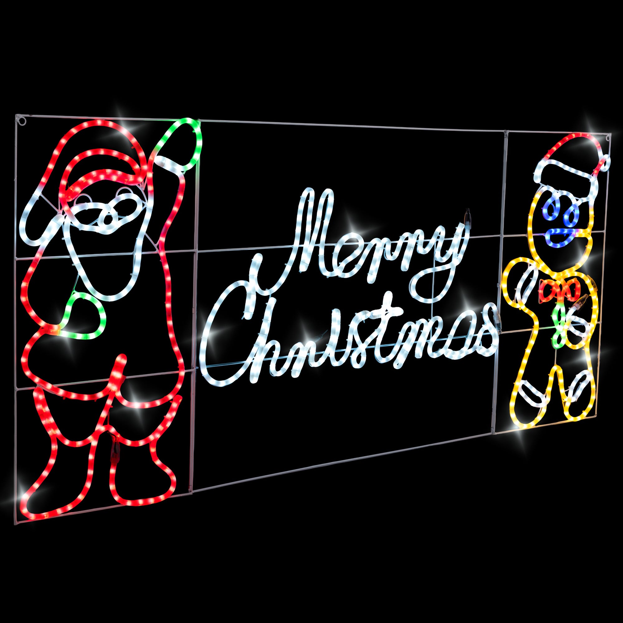 Merry Christmas Rope Light Sign with Santa & Gingerbread Man
