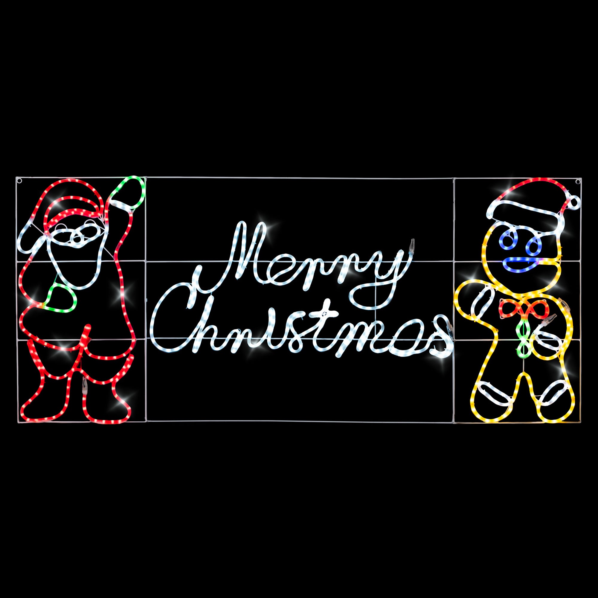 Merry Christmas Rope Light Sign with Santa & Gingerbread Man