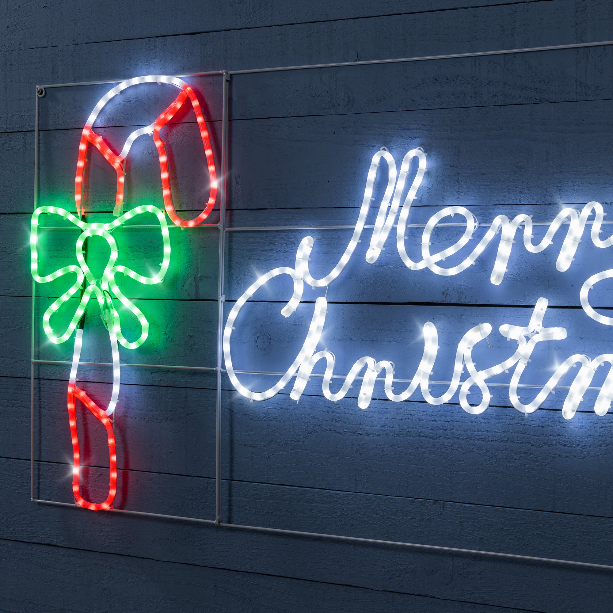 Merry Christmas Rope Light Sign with Candy Canes