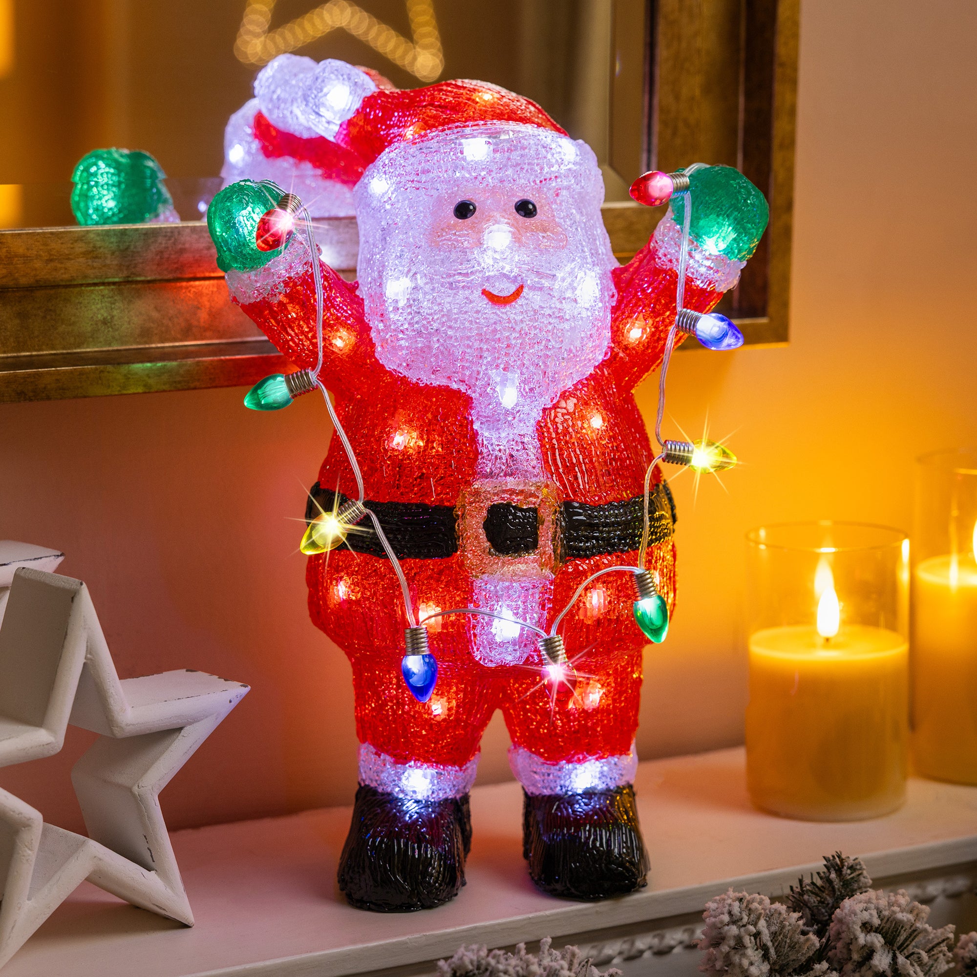 Light Up Santa with String Lights