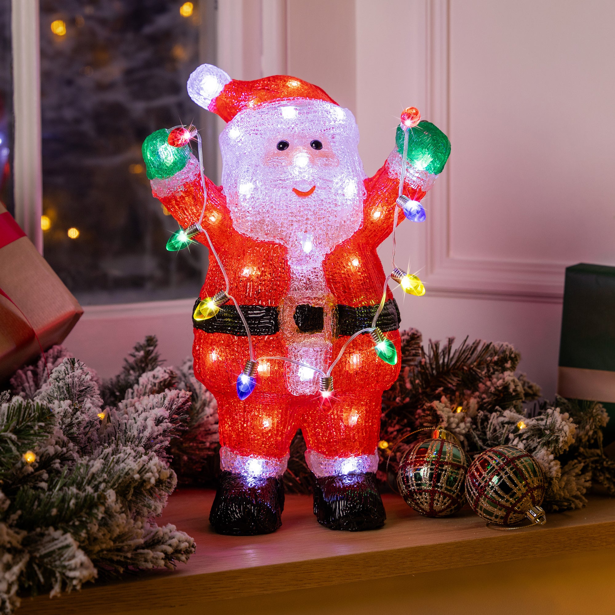 Light Up Santa with String Lights